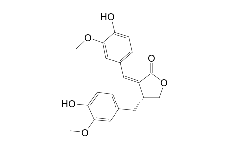 Salicifoline (Z-2-(3'-methoxy-4'-hydroxybenzylidene)-3-(3"-methoxy-4"-hydroxybenzyl)-3R-.gamma.butyrolactone)