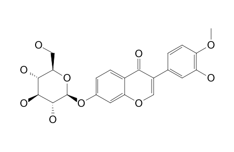 CALYCOSIN-7-O-BETA-D-GLUCOPYRANOSIDE;7,3'-DIHYDROXY-4'-METHOXY-ISOFLAVONE-7-O-BETA-D-GLUCOPYRANOSIDE