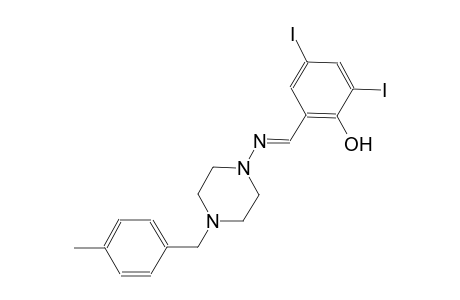 2,4-diiodo-6-((E)-{[4-(4-methylbenzyl)-1-piperazinyl]imino}methyl)phenol