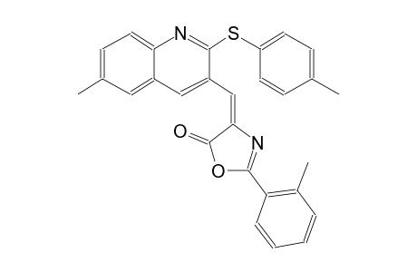 5(4H)-oxazolone, 4-[[6-methyl-2-[(4-methylphenyl)thio]-3-quinolinyl]methylene]-2-(2-methylphenyl)-, (4E)-