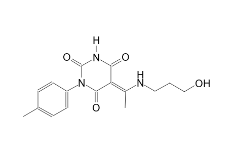(5E)-5-{1-[(3-hydroxypropyl)amino]ethylidene}-1-(4-methylphenyl)-2,4,6(1H,3H,5H)-pyrimidinetrione