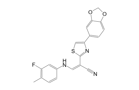 (2Z)-2-[4-(1,3-benzodioxol-5-yl)-1,3-thiazol-2-yl]-3-(3-fluoro-4-methylanilino)-2-propenenitrile
