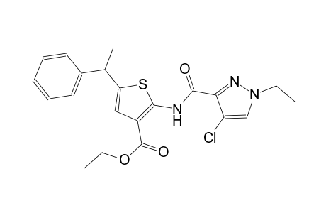 ethyl 2-{[(4-chloro-1-ethyl-1H-pyrazol-3-yl)carbonyl]amino}-5-(1-phenylethyl)-3-thiophenecarboxylate