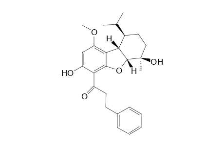rel-1-[(5aR,6R,9R,9aS)-5a,6,7,8,9,9a-Hexahydro-3,6-dihydroxy-1-methoxy-6-methyl-9-(1-methylethyl)-4-dibenzofurananyl]-3-phenyl-1-propanone [(+-)-6-epi-Adunctin E]