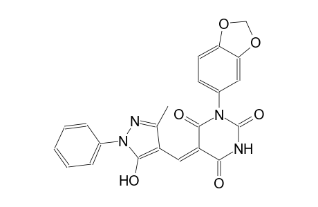 (5Z)-1-(1,3-benzodioxol-5-yl)-5-[(5-hydroxy-3-methyl-1-phenyl-1H-pyrazol-4-yl)methylene]-2,4,6(1H,3H,5H)-pyrimidinetrione