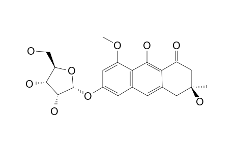 ASPERFLAVIN-RIBOFURANOSIDE;(+)-6-O-(ALPHA-D-RIBOFURANOSYL)-3,4-DIHYDRO-3,6,9-TRIHYDROXY-8-METHOXY-3-METHYLANTHRACEN-1(2H)-ONE