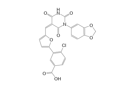 3-{5-[(Z)-(1-(1,3-benzodioxol-5-yl)-2,4,6-trioxotetrahydro-5(2H)-pyrimidinylidene)methyl]-2-furyl}-4-chlorobenzoic acid