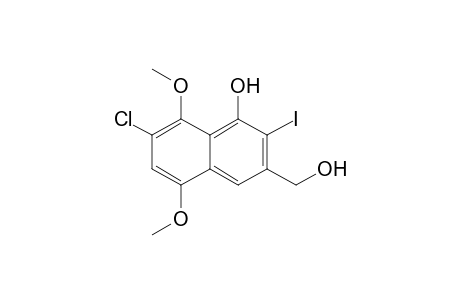 7-Chloranyl-3-(hydroxymethyl)-2-iodanyl-5,8-dimethoxy-naphthalen-1-ol