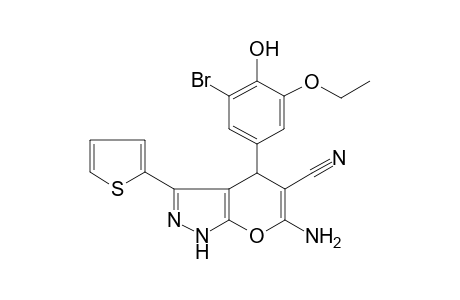 6-Amino-4-(3-bromo-5-ethoxy-4-hydroxy-phenyl)-3-(2-thienyl)-2,4-dihydropyrano[2,3-c]pyrazole-5-carbonitrile