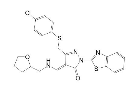 (4E)-2-(1,3-benzothiazol-2-yl)-5-{[(4-chlorophenyl)sulfanyl]methyl}-4-{[(tetrahydro-2-furanylmethyl)amino]methylene}-2,4-dihydro-3H-pyrazol-3-one