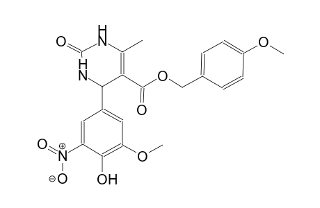 5-pyrimidinecarboxylic acid, 1,2,3,4-tetrahydro-4-(4-hydroxy-3-methoxy-5-nitrophenyl)-6-methyl-2-oxo-, (4-methoxyphenyl)methyl ester
