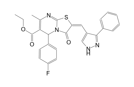 ethyl (2E)-5-(4-fluorophenyl)-7-methyl-3-oxo-2-[(3-phenyl-1H-pyrazol-4-yl)methylene]-2,3-dihydro-5H-[1,3]thiazolo[3,2-a]pyrimidine-6-carboxylate