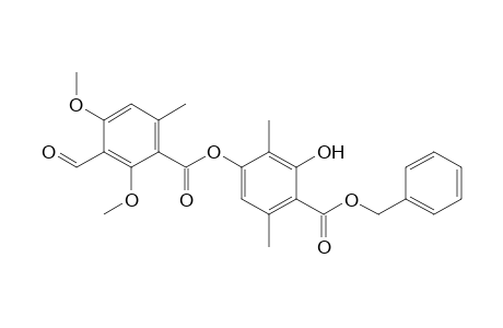 Benzoic acid, 3-formyl-2,4-dimethoxy-6-methyl-, 3-hydroxy-2,5-dimethyl-4-[(phenylmethoxy)carbonyl]phenyl ester