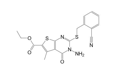 ethyl 3-amino-2-[(2-cyanobenzyl)sulfanyl]-5-methyl-4-oxo-3,4-dihydrothieno[2,3-d]pyrimidine-6-carboxylate
