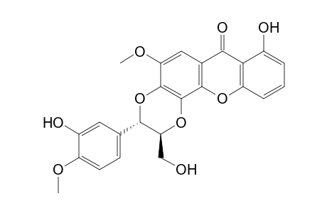 7H-1,4-Dioxino[2,3-c]xanthen-7-one, 2,3-dihydro-8-hydroxy(3-hydroxy-4-methoxyphenyl)(hydroxymethyl)-5-methoxy-, (2S-trans)-