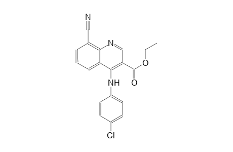 3-quinolinecarboxylic acid, 4-[(4-chlorophenyl)amino]-8-cyano-, ethyl ester