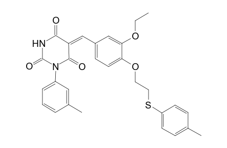 5-(3-Ethoxy-4-{2-[(4-methylphenyl)sulfanyl]ethoxy}benzylidene)-1-(3-methylphenyl)-2,4,6(1H,3H,5H)-pyrimidinetrione