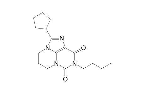 9-Butyl-2-cyclopentyl-4,5-dihydro-6H,8H-pyrimido[1,2,3-cd]purine-8,10(9H)-dione