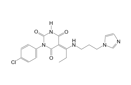 (5E)-1-(4-chlorophenyl)-5-(1-{[3-(1H-imidazol-1-yl)propyl]amino}propylidene)-2,4,6(1H,3H,5H)-pyrimidinetrione