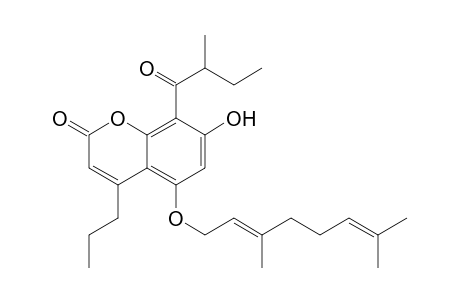 2H-1-Benzopyran-2-one, 5-[(3,7-dimethyl-2,6-octadienyl)oxy]-7-hydroxy-8-(2-methyl-1-oxobutyl)-4-propyl-, (E)-(.+-.)-