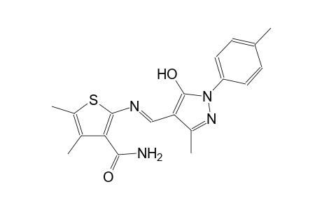 2-({(E)-[5-hydroxy-3-methyl-1-(4-methylphenyl)-1H-pyrazol-4-yl]methylidene}amino)-4,5-dimethyl-3-thiophenecarboxamide