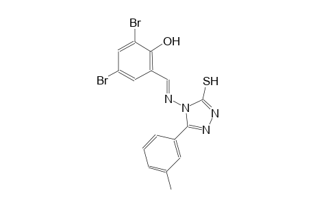 2,4-dibromo-6-((E)-{[3-(3-methylphenyl)-5-sulfanyl-4H-1,2,4-triazol-4-yl]imino}methyl)phenol