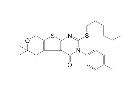 6-ethyl-2-(hexylsulfanyl)-6-methyl-3-(4-methylphenyl)-3,5,6,8-tetrahydro-4H-pyrano[4',3':4,5]thieno[2,3-d]pyrimidin-4-one