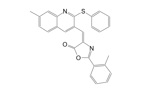 5(4H)-oxazolone, 2-(2-methylphenyl)-4-[[7-methyl-2-(phenylthio)-3-quinolinyl]methylene]-, (4E)-