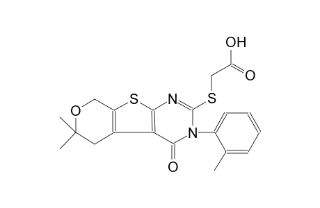 {[6,6-dimethyl-3-(2-methylphenyl)-4-oxo-3,5,6,8-tetrahydro-4H-pyrano[4',3':4,5]thieno[2,3-d]pyrimidin-2-yl]sulfanyl}acetic acid