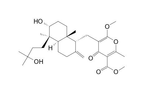 4H-pyran-3-carboxylic acid, 5-((decahydro-6-hydroxy-5-(3-hydroxy-3-methylbutyl)-5,8a-dimethyl-2-methylene-1-naphthalenyl)methyl)-6-methoxy-2-methyl-4-oxo-, methyl ester, (1alpha,4aalpha,5alpha,6alpha,8abeta)-