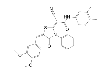 (2E)-2-cyano-2-[(5E)-5-(3,4-dimethoxybenzylidene)-4-oxo-3-phenyl-1,3-thiazolidin-2-ylidene]-N-(3,4-dimethylphenyl)ethanamide