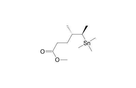 Hexanoic acid, 4-methyl-5-(trimethylstannyl)-, methyl ester, (R*,S*)-(.+-.)-