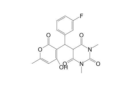 5-[(3-Fluorophenyl)(4-hydroxy-6-methyl-2-oxo-2H-pyran-3-yl)methyl]-1,3-dimethylpyrimidine-2,4,6(1H,3H,5H)-trione