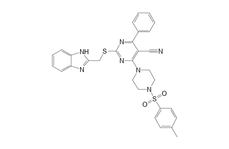 2-((1H-Benzo[d]imidazol-2-yl)methylthio)-4-phenyl-6-(tosylpiperazin-1-yl)pyrimidine-5-carbonitrile