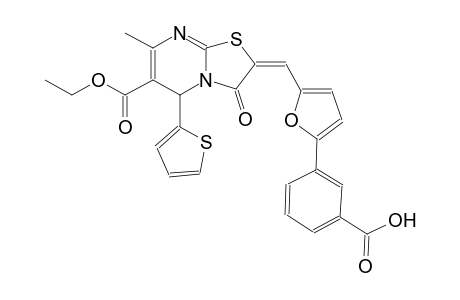 3-{5-[(E)-(6-(ethoxycarbonyl)-7-methyl-3-oxo-5-(2-thienyl)-5H-[1,3]thiazolo[3,2-a]pyrimidin-2(3H)-ylidene)methyl]-2-furyl}benzoic acid