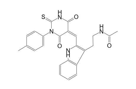N-(2-{2-[(Z)-(1-(4-methylphenyl)-4,6-dioxo-2-thioxotetrahydro-5(2H)-pyrimidinylidene)methyl]-1H-indol-3-yl}ethyl)acetamide