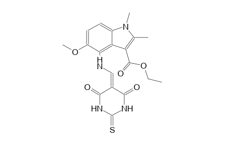 1H-indole-3-carboxylic acid, 5-methoxy-1,2-dimethyl-4-[[(tetrahydro-4,6-dioxo-2-thioxo-5(2H)-pyrimidinylidene)methyl]amino]-, ethyl ester