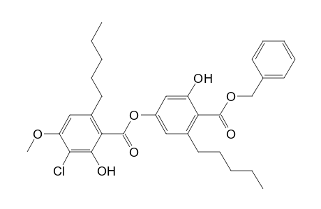 Benzoic acid, 3-chloro-2-hydroxy-4-methoxy-6-pentyl-, 3-hydroxy-5-pentyl-4-[(phenylmethoxy)carbonyl]phenyl ester
