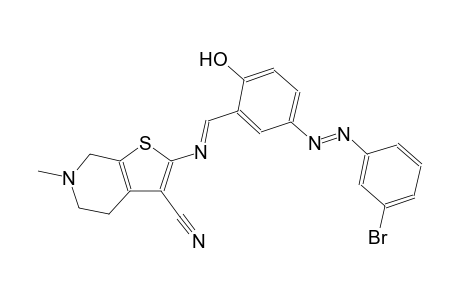 2-[((E)-{5-[(E)-(3-bromophenyl)diazenyl]-2-hydroxyphenyl}methylidene)amino]-6-methyl-4,5,6,7-tetrahydrothieno[2,3-c]pyridine-3-carbonitrile