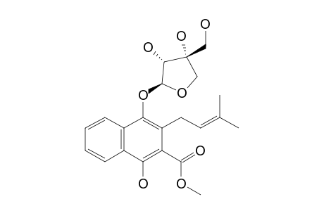 2-CARBOMETHOXY-3-PRENYL-1,4-NAPHTHOHYDROQUINONE-4-O-D-APIOFURANOSIDE