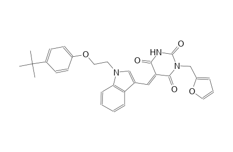 (5E)-5-({1-[2-(4-tert-butylphenoxy)ethyl]-1H-indol-3-yl}methylene)-1-(2-furylmethyl)-2,4,6(1H,3H,5H)-pyrimidinetrione
