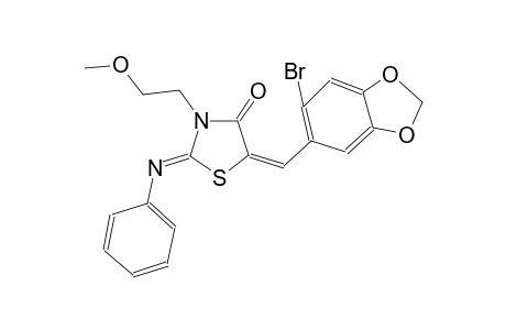 (2Z,5E)-5-[(6-bromo-1,3-benzodioxol-5-yl)methylene]-3-(2-methoxyethyl)-2-(phenylimino)-1,3-thiazolidin-4-one