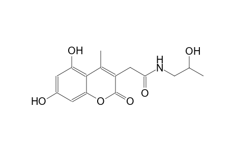 2H-1-benzopyran-3-acetamide, 5,7-dihydroxy-N-(2-hydroxypropyl)-4-methyl-2-oxo-