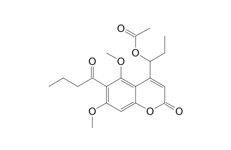 2H-1-Benzopyran-2-one, 4-[1-(acetyloxy)propyl]-5,7-dimethoxy-6-(1-oxobutyl)-