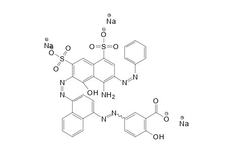Benzoic acid, 5-[[4-[[8-amino-1-hydroxy-7-(phenylazo)-3,5-disulfo-2-naphthaleny]azo]-1-naphthalenyl]azo]-, trisodium salt