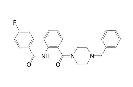 4-Fluoranyl-N-[2-[4-(phenylmethyl)piperazin-1-yl]carbonylphenyl]benzamide