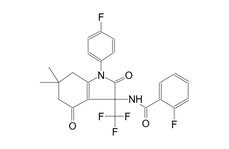 2-fluoro-N-[1-(4-fluorophenyl)-6,6-dimethyl-2,4-dioxo-3-(trifluoromethyl)-2,3,4,5,6,7-hexahydro-1H-indol-3-yl]benzamide