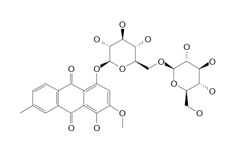 AUSTROCORTININ-8-O-BETA-D-GENTIOBIOSIDE;4-[O-BETA-D-GLUCOPYRANOSYL-(1->6)-BETA-D-GLUCOPYRANOSYLOXY]-1-HYDROXY-2-METHOXY-7-METHYL-9,10-ANTHRAQUINON