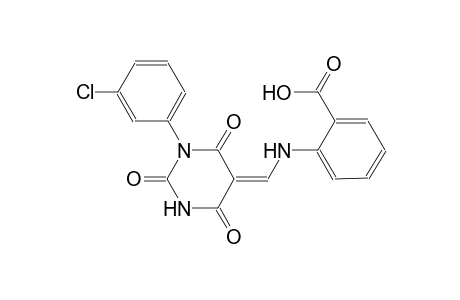 2-{[(Z)-(1-(3-chlorophenyl)-2,4,6-trioxotetrahydro-5(2H)-pyrimidinylidene)methyl]amino}benzoic acid