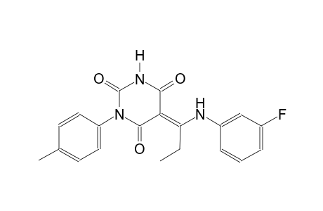 (5E)-5-[1-(3-fluoroanilino)propylidene]-1-(4-methylphenyl)-2,4,6(1H,3H,5H)-pyrimidinetrione